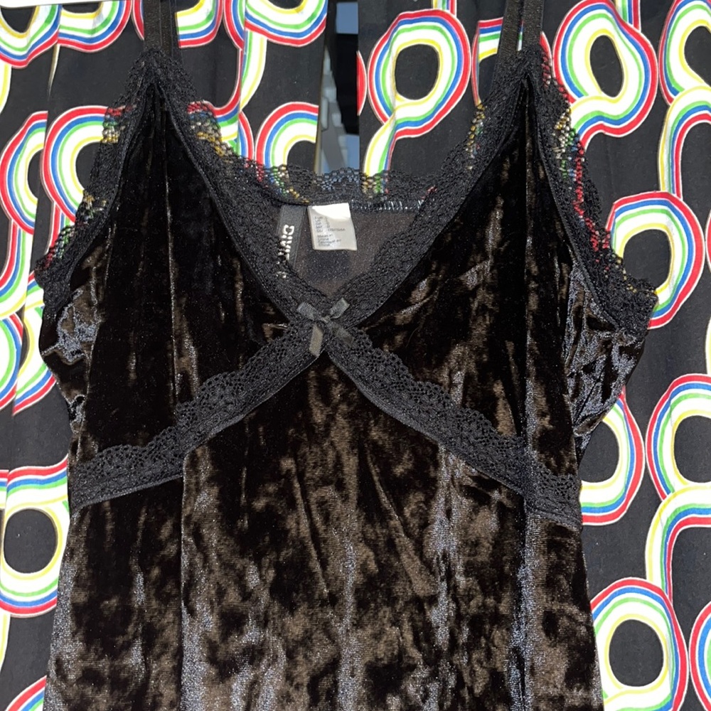 Black Lace Velvet Slip Dress
